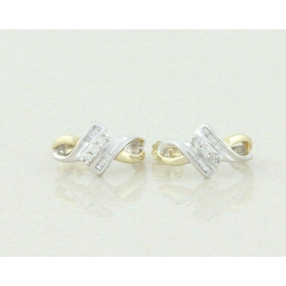 10k Yellow Gold Diamond Earrings J Hoop Earrings .25 tcw hoops - Picture 2 of 8